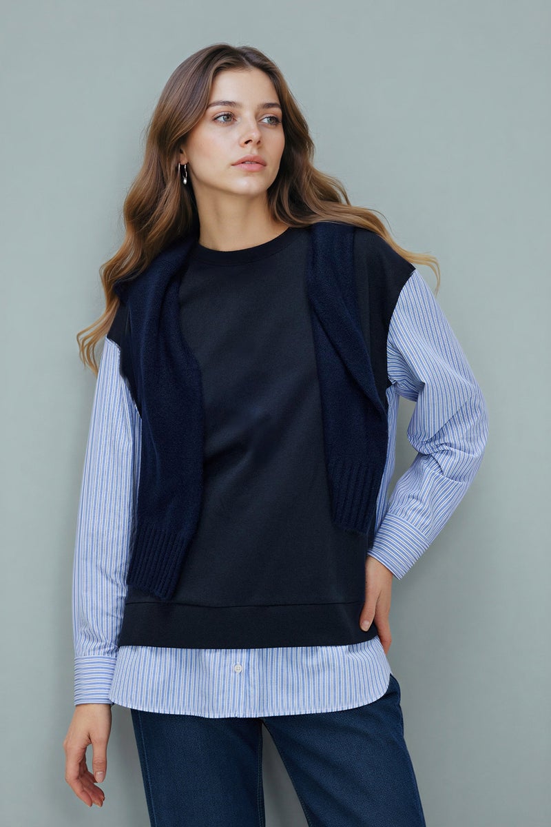 DeFacto Blue Woman Regular Fit Crew Neck Sweatshirt Fabric Tunic Casual - Image 1